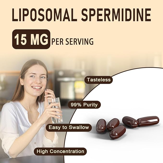 Spermidine Supplement 15 MG - 99% Purity High Absorption 1500 MG Fermented Wheat Germ Extract with Zinc &amp Thiamin Spermidine for Men &amp Women - Cellular Renewal Aging Defense Energy 120 S