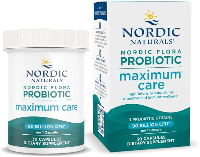 Nordic Naturals Nordic Flora Probiotic Maximum Care 30 Capsules 11 Probiotic Strains for Daily Immune and Digestive Health Support Vegan 30 Servings