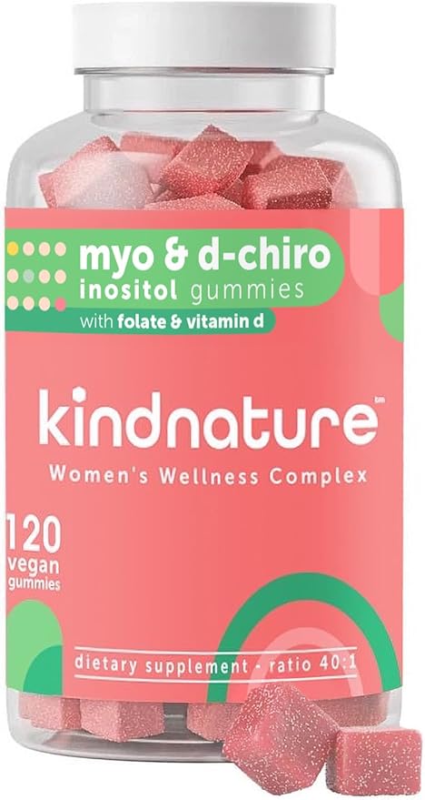 kindnature Myo-Inositol &amp D-Chiro Inositol Gummies for Women – 2000mg + 50mg Ideal 40:1 Ratio – with Vitamin D &amp Folate – Hormone Balance &amp Fertility Support – Vegan Watermelon Flavor (1