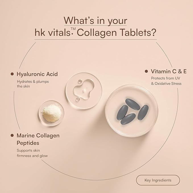 Vitals Collagen Tablets (90 Tablets) | 3000mg | Marine Collagen Peptides | Vitamin C E Biotin with Hydrolyzed Peptides