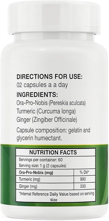 Ora Pro Nobis with Turmeric and Ginger Supplement (Cúrcuma + Gengibre) – 120 Capsules 500mg Made in Brazil