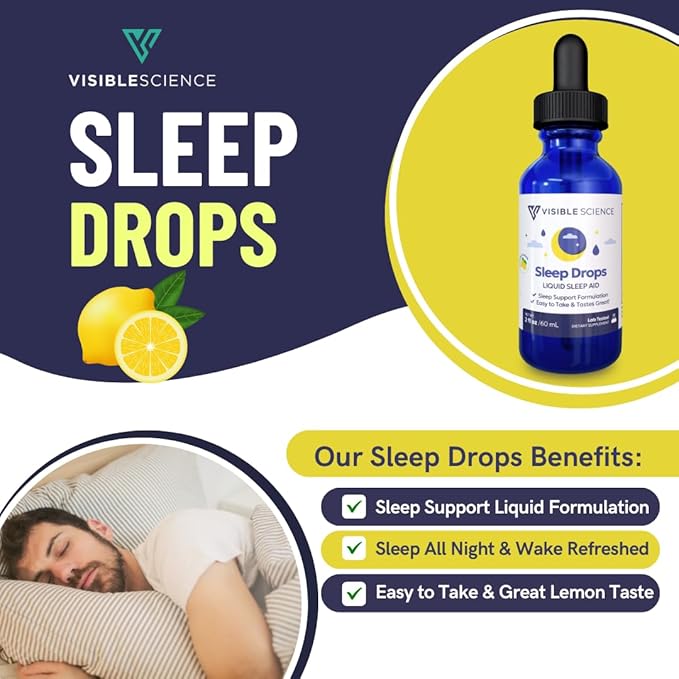 Sleep Drops – Lemon Flavor Liquid Sleep Aid with Melatonin L-Theanine Chamomile &amp Lemon Balm – Fast-Acting Alcohol-Free Natural Sleep Supplement – 2 fl oz (60 mL)