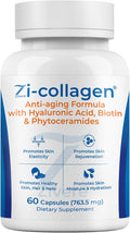 Zi-Collagen Marine Collagen Capsules for Skin Hair &amp Nails – Collagen Supplement with Phytoceramides Hyaluronic Acid Biotin &amp Vitamins A C D3 E – 60 Capsules