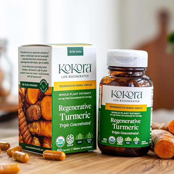 Regenerative Turmeric - Regenerative Organic Certified - Curcumin for Joint Health &amp Mobility Physical Discomfort- Containing Curcuminoids -Vegan Non-GMO - 60 Capsules - 30 Servings