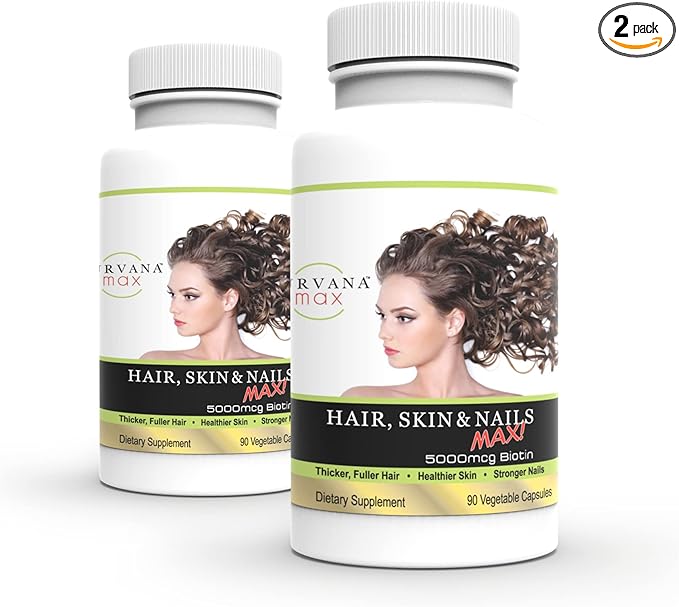 Wellgenix Purvana MAX Hair Skin and Nails Supplement – 5000mcg Biotin with MSM &amp B-Complex – Supports Thicker Hair Stronger Nails &amp Glowing Skin – 180 Veggie Capsules (2 Pack)