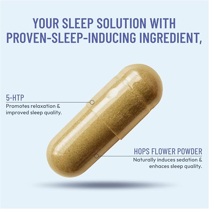 Somulin Nighttime Complex Sleep Aid - Powerful All-Natural Maximum Strength Formula - Fall Asleep &amp Stay Asleep - Feel Rested &amp Refreshed - Melatonin Valerian Root Chamomile &amp 5-HTP - 60