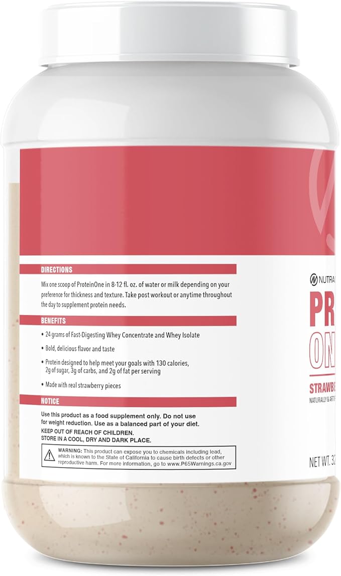 NutraOne ProteinOne Whey Protein Promote Recovery and Build Muscle with a Protein Shake Powder for Men &amp Women (Strawberry Milkshake 2 LB)