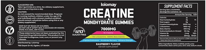 Creatine Monohydrate Gummies Creatine Complex for Men &amp Women for Improve Endurance Strength &amp Recovery with L-Glutamine Beta-Alanine Vitamin B12 Sugar-Free Vegan No Bloating GMP-certi