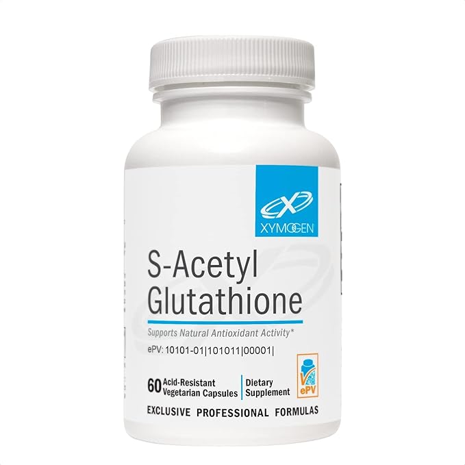 XYMOGEN S-Acetyl Glutathione - Acetylated Glutathione Supplement - Antioxidant &amp Cellular Support - Stomach Acid-Resistant Capsules - Non-GMO &amp Gluten-Free - 60 Capsules