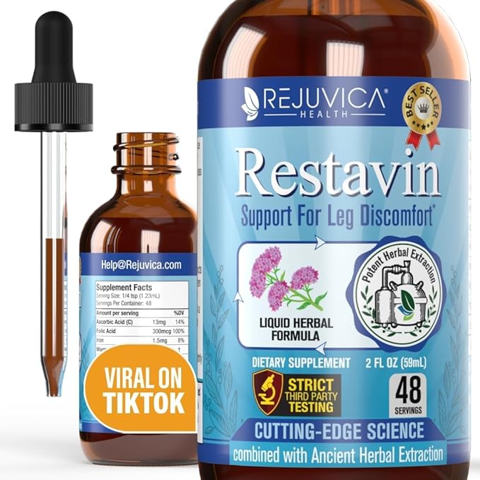 Restavin - Advanced Leg Support Supplement - Liquid Delivery for Better Absorption - Vitamin C Iron Valerian Turmeric Magnesium &amp More!