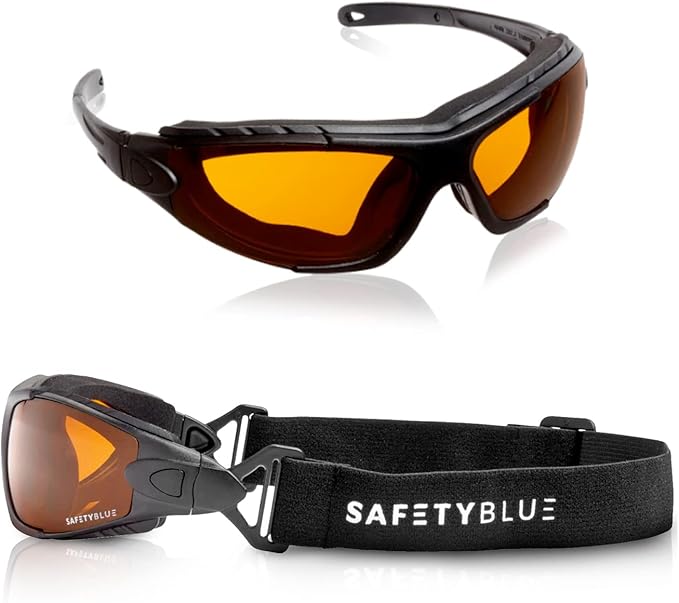 Sleep Savior Deluxe Amber Lens Glasses - Block Blue &amp Green Light Boost Melatonin Enhance Sleep Quality Reduce Eye Strain Interchangeable Strap Padded for Ultimate Comfort