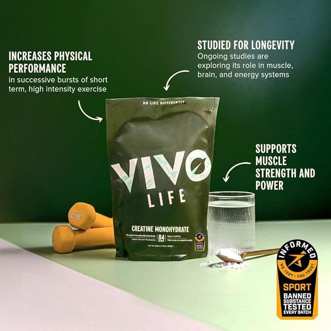Vivo Life - Creatine Monohydrate Powder Micronised - Vegan Unflavoured (8.8 oz 84 Servings)