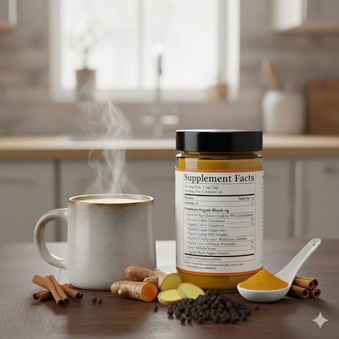 Golden Milk Supplement Powder -Turmeric Curcumin Ceylon CinnamonGingerCoconut Milk Powder with Mushroom Powder Blend &amp Black Pepper - 10.5 Oz (75-Day Supply)