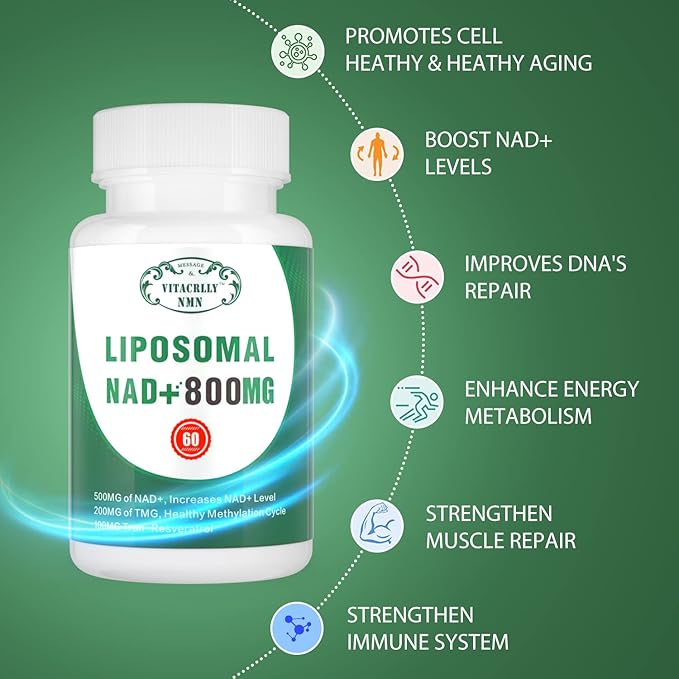 NAD+ Supplement Liposomal NAD+ Plus 800MG Nicotinamide Riboside Alternative for Cell Energy Healthy Aging and Muscle Repair 180 Capsules (Pack of 3)