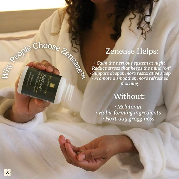 Zen Principle Zenease Sleep Support with Magnesium Glycinate Ashwagandha KSM-66® Saffron L-Theanine &amp GABA – No Melatonin Natural Stress Relief &amp Sleep Aid. 180 Capsules
