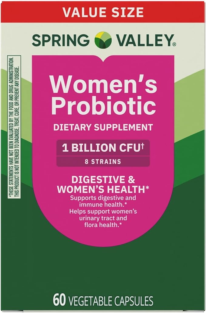 Probiotics for Women Capsules Dietary Supplement 1 Billion CFUs - Digestive Health by Spring Valley (60 Capsules - Pack of 1) - Set by Basket Goods
