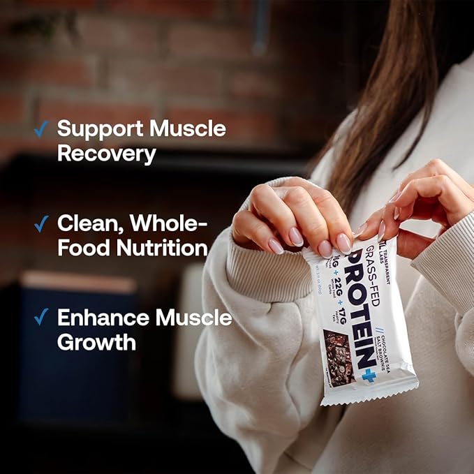 Transparent Labs Protein+ Bars - Whole-Food Protein Bars w/ 15g+ Grass-Fed Whey &amp Egg Whites Protein Natural Peanut &amp Almond Butter No Artificial Sweeteners - Peanut Butter Chocolate Chip 1