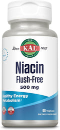 KAL Niacin 500mg Flush Free - Vitamin B3 Supplement - Metabolism and Energy Support - Skin Nerve Digestive Health and Circulation Support - Vegan Vitamin 60-Day Guarantee 60 Servings 60 VegCaps