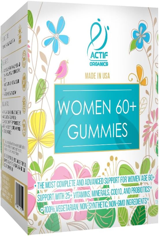 ACTIF Women Age 60+ Gummies with 25+ Advanced Factors CoQ10 and Probiotics - Non GMO Made in USA 90 Count