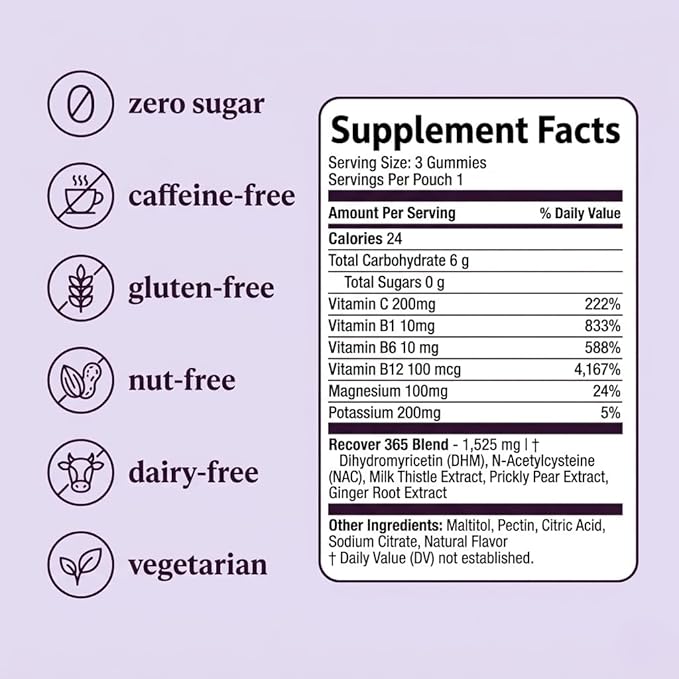 Gummies for Alcohol Metabolism &amp Liver Support - Post Drinking Relief Formula for Better Morning Recovery - B12 + Milk Thistle + DHM + Electrolytes - Vegan 10 Counts Packs of 2