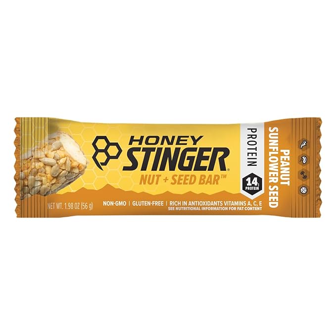 Honey Stinger Nut + Seed Bar Peanut Sunflower Seed Protein Packed Food for Exercise Endurance and Performance and Recovery Sports Nutrition Snack Bar for Home &amp Gym Post Workout 12 Pack