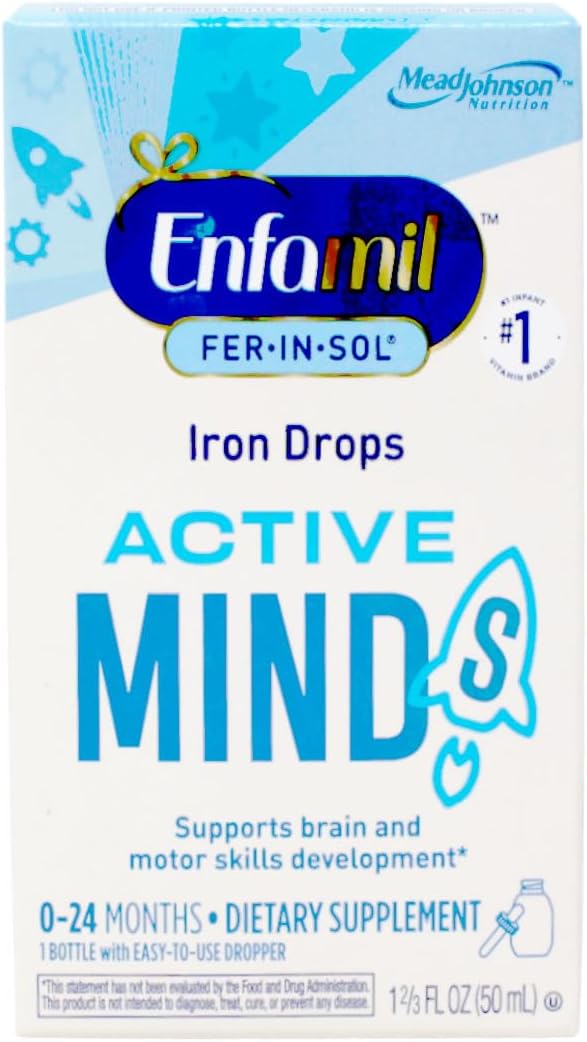 Enfamil Fer-In-Sol Iron Supplement Drops for Infants &amp Toddlers Supports Brain Development 50 mL Dropper Bottle Pack of 2
