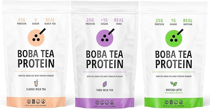 Boba Tea Protein | 25g Grass-Fed Whey Protein Isolate Powder | Gluten-Free &amp Soy-Free Bubble Tea Drink | Real Ingredients &amp Lactose-Free Protein Drink | 25 Servings