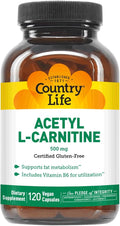 Country Life Acetyl L-Carnitine 500 mg with B-6 - 120 Vegan Capsules
