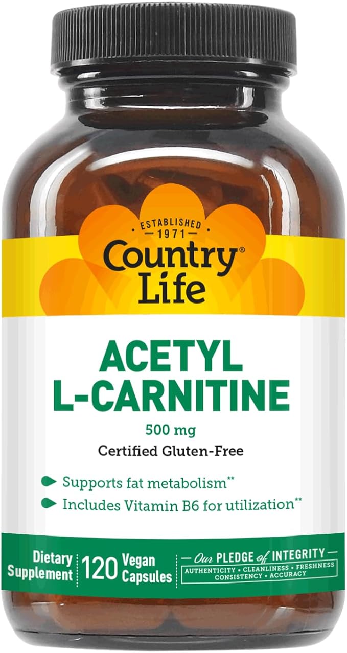 Country Life Acetyl L-Carnitine 500 mg with B-6 - 120 Vegan Capsules