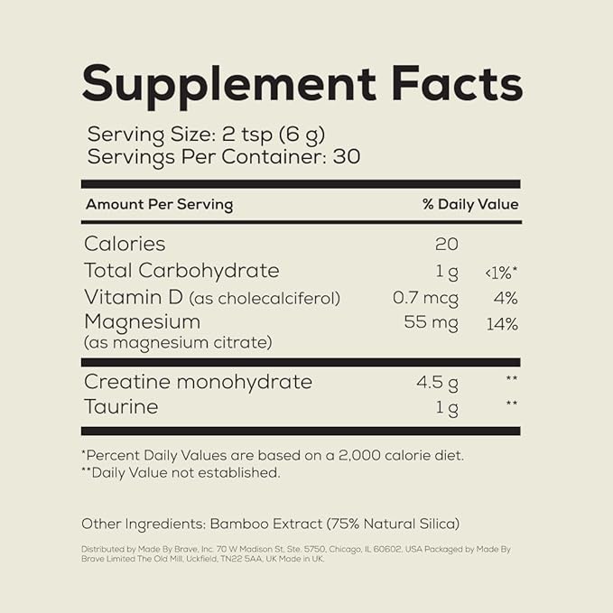 Ancient + Brave True Creatine+ Powder 6.34oz (Ap 30 Servings) Monohydrate Creatine Supplement with Taurine Magnesium and Vitamin D Supplement Womens Creatine Powder for Energy and Performance