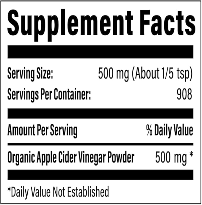 Organic Apple Cider Vinegar Powder - Apple Cider Vinegar Supplement ACV for Digestive Support - Vegan &amp Gluten Free 500mg per Serving 454g (1 lbs)