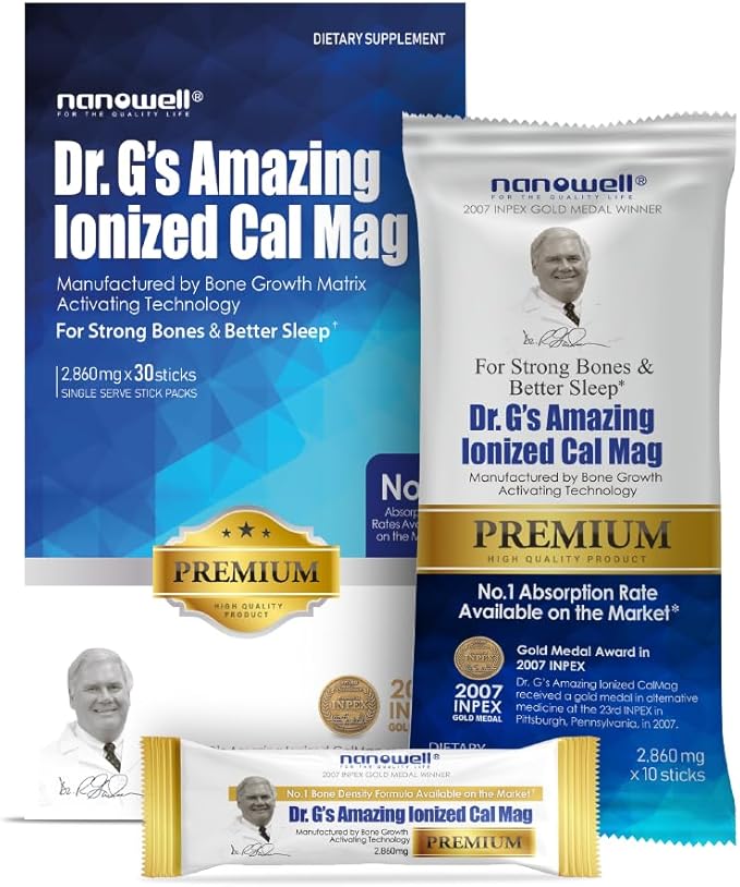 Dr. G's Amazing Ionized Cal Mag 2860mg (Premium) - Bone Strength and Bone Health Supplement with Ionized Calcium &amp Magnesium Powder Stick Packs - 30 Sticks x 1 Pack (30 Count)