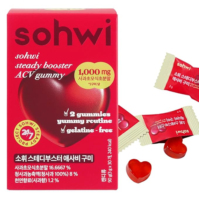 Sohwi Apple Cider Vinegar Gummies – ACV Gummies for After Meals &amp Cravings Plant-Based Formula No Gelatin or Maltitol Individually Wrapped Non-GMO 30 Gummies