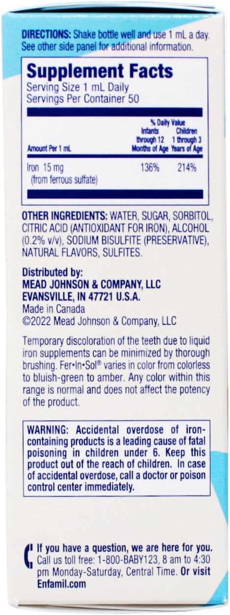 Enfamil Fer-In-Sol Iron Supplement Drops for Infants &amp Toddlers Supports Brain Development 50 mL Dropper Bottle Pack of 2