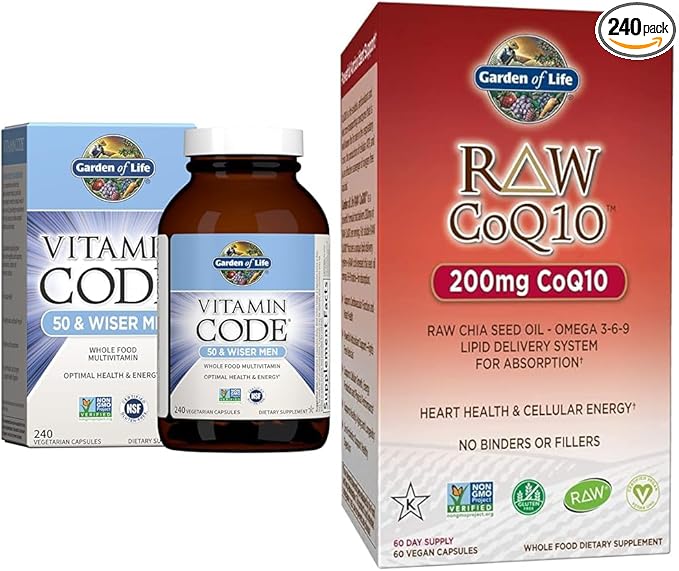 Garden of Life Multivitamin for Men - Vitamin Code 50 &amp Vegetarian Omega 3 6 9 Supplement - Raw CoQ10 Chia Seed Oil Whole Food Nutrition with Antioxidant Support