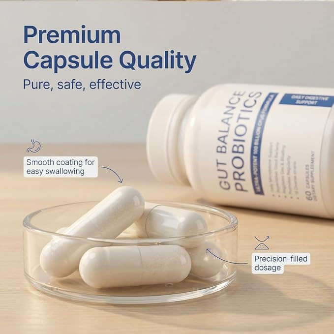 Gut Balance Probiotics 100 Billion CFU Capsules Suitable for Adults - 16 Diverse Strains Daily Digestive and Immune Support Relieves Gas Bloating &amp Promotes Regularity - 60 Vegan Capsules