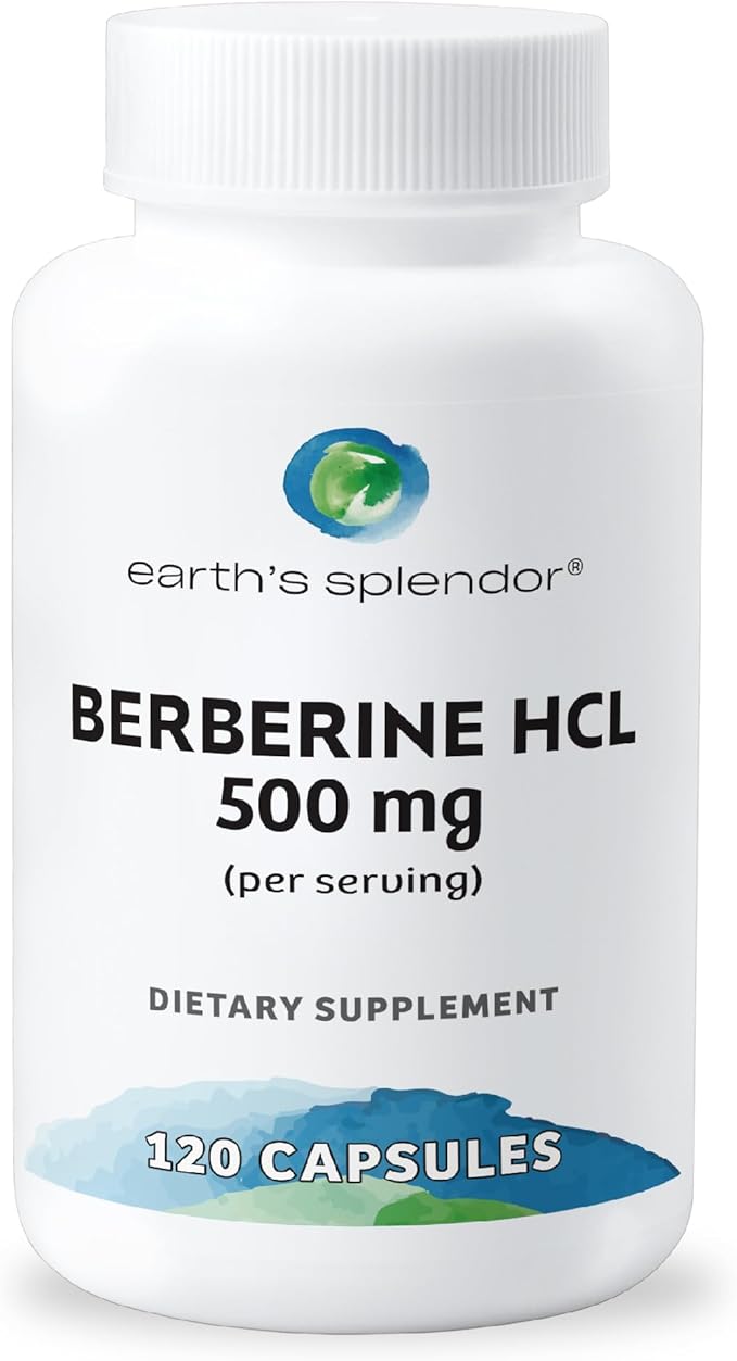 Earth's Splendor Berberine 500mg Capsules Supports Metabolism (120ct Bottle 2 Month Supply) Non-GMO Vegan-Friendly