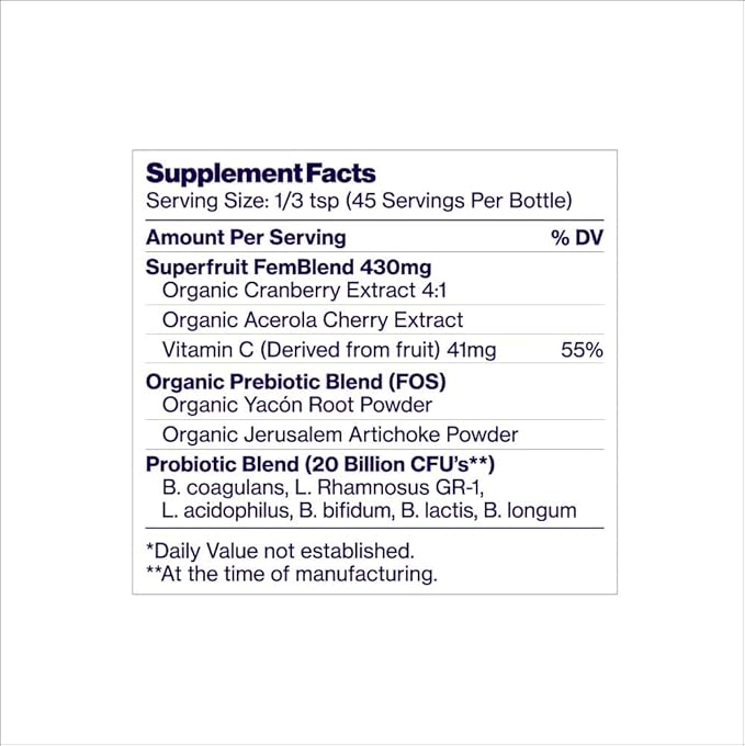 SUNBIOTICS Friendlier Flora - Women's Blend 20 Billion CFUs of 6 Probiotic Strains Women’s Daily Digestive Vaginal &amp Immune Health Non-GMO and Gluten Free 2 Ounce