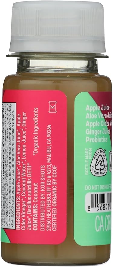 Kor Shot Apple Cider Vinegar Probiotics Shot - 24 Pack x 1.7 Fl Oz - Gut Check - Digestive Health - 1 Billion Cfu Probiotics - USDA Certified Organic