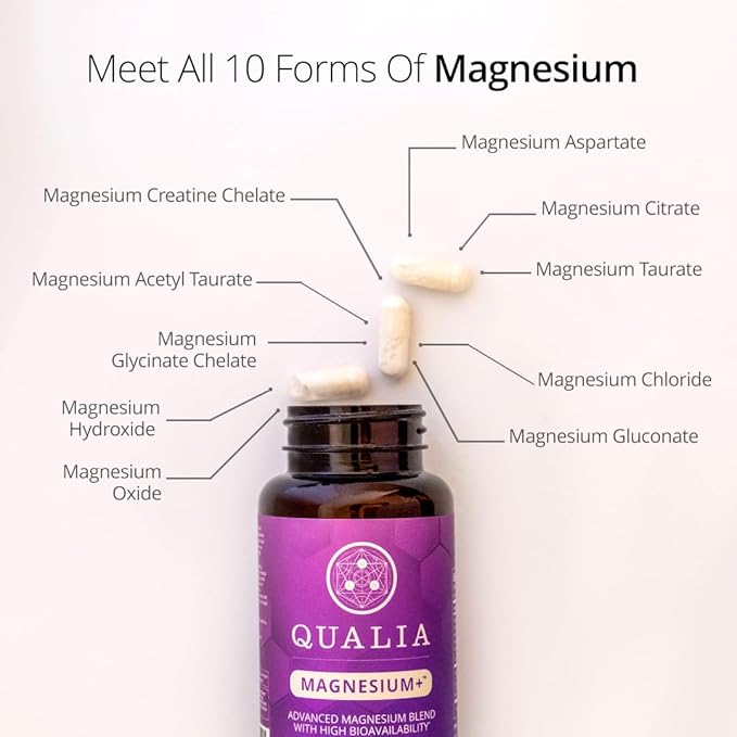 Qualia Magnesium Supplement | 10 Bioavailable Forms Including Magnesium Glycinate with 70+ Supporting Minerals +7 Amino Acids | Doctor-Formulated to Support Sleep Stress Relief Heart Relaxation