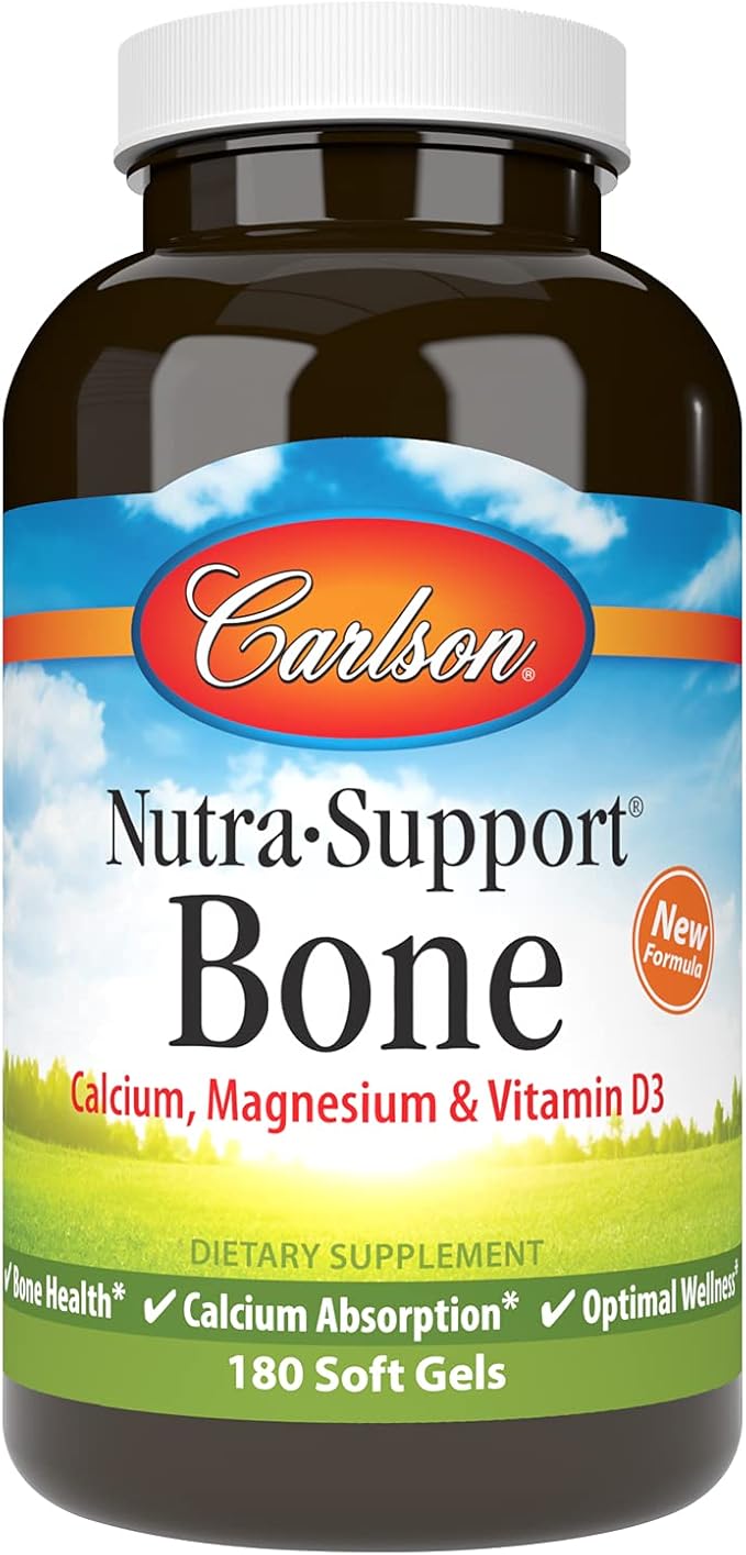 Carlson - Nutra-Support Bone Calcium Magnesium &amp Vitamin D3 Bone Health Calcium Absorption &amp Optimal Wellness 180 Softgels