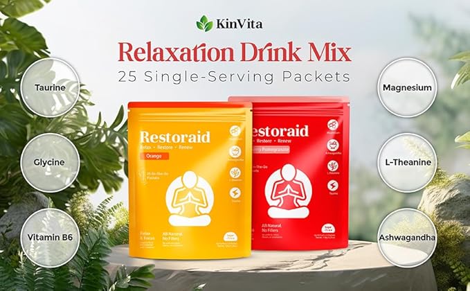 Restoraid Relaxation Drink Mix – 25 Packets | Magnesium L-Theanine Ashwagandha Taurine Glycine | Calming &amp Relaxing Supplement (Cranberry Pomegranate)