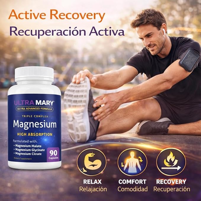 Magnesium Complex – High Absorption Magnesium Glycinate Magnesium Citrate &amp Magnesium Malate – Supports Muscle Relaxation Calm &amp Restful Sleep – 90 Capsules