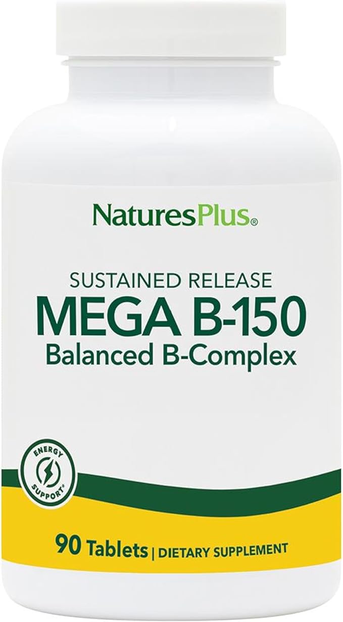 NaturesPlus Mega B-150 Complex - 90 Sustained Release Vegetarian Tablets - Maximum Potency B Complex Vitamin Supplement - Energy &amp Brain Booster - Gluten Free - 90 Servings
