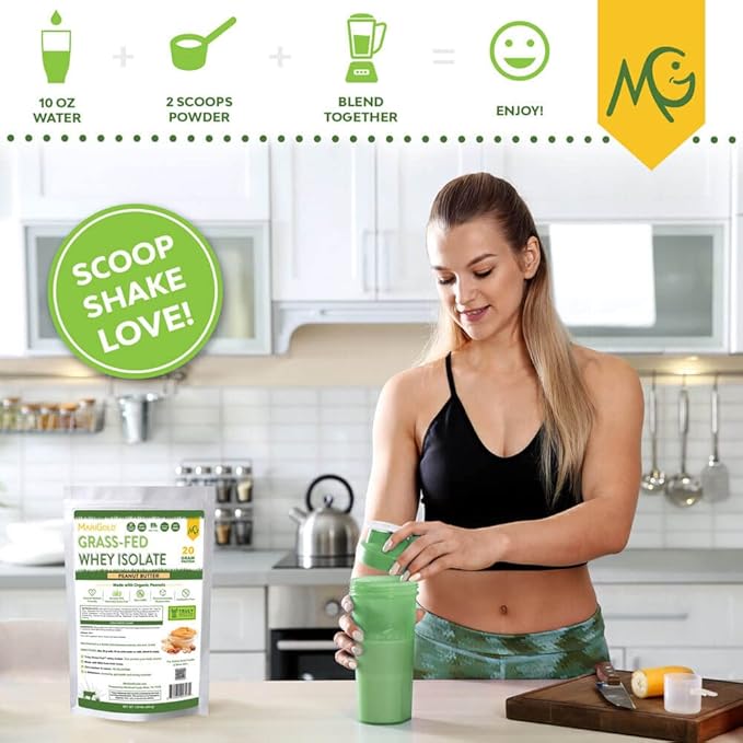 MariGold Grass-fed Whey Protein Isolate Powder - Peanut Butter Flavor - 1 Lb Bag | 100% Pure Cold-Processed Micro-Filtered Undenatured Non-GMO rBGH Free Soy Free Gluten Free Lactose Free