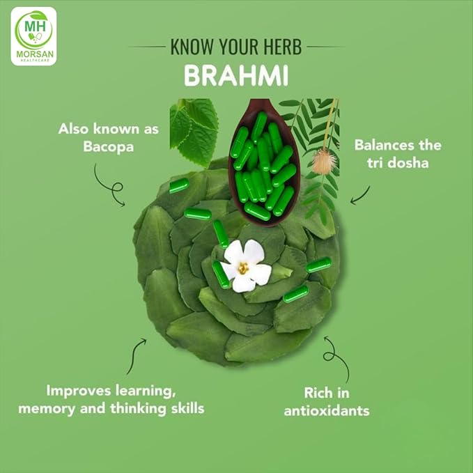 Brahmi Capsules | Bacopa Monnieri Extract | 500mg Each | Non-GMO Vegan Gluten-Free | Natural Herbal Supplement | 240 Vegetarian Capsules | Pack of 4 Bottle
