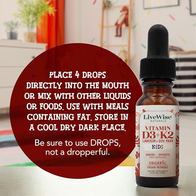 Vitamin D3 K2 Kids Liquid Drops - 112 Servings Ultra Concentrated Formulation Fast Absorption 800 IU &amp 35 MCG for Calcium &amp Bone Support - Daily Nutritional Support Parents Trust