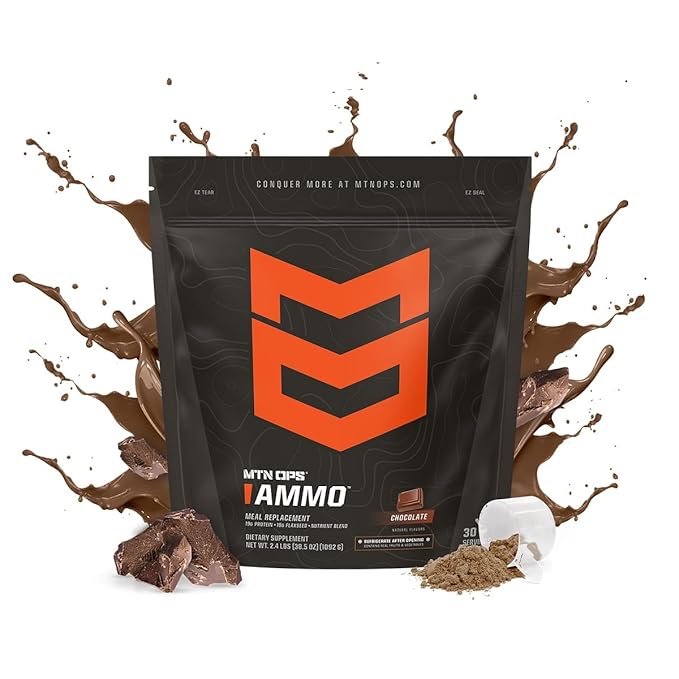 MTN OPS Ammo Meal Replacement Shake Powder – 19g Protein 10g Flaxseed 4.5g Whole Foods Real Fruits &amp Vegetables – Daily Nutrition &amp On-the-Go Fuel 30 Servings Chocolate