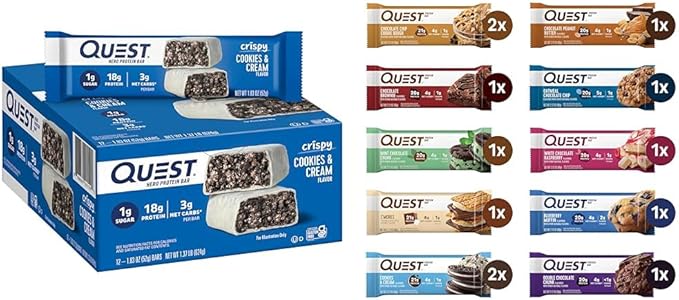 Quest Protein Bar Bundle with Cookies &amp Cream and Variety Packs 18g and 20-21g Protein Gluten Free