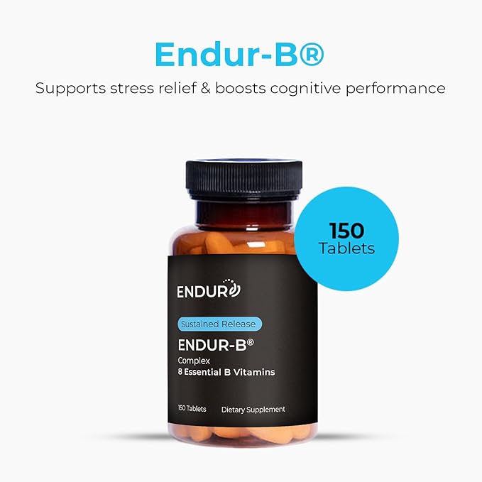 ENDUR-B Complex - SR (Sustained Release) Energy Healthy Aging Cardiovascular Support - B2 B3 B5 B6 Folic Acid B12 Biotin - Designed for Optimum Nutrient Delivery - 150 Tablets